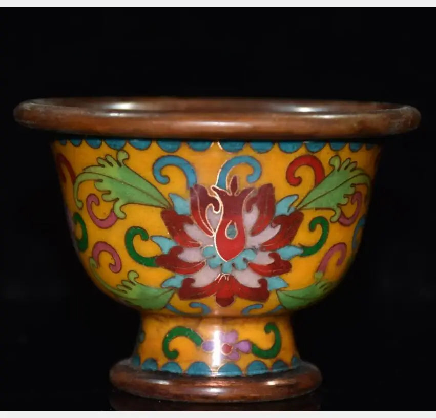 China brass cloisonne flowers Pattern bowl crafts statue