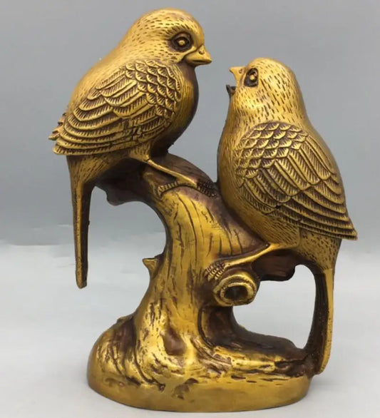 China brass double Magpie crafts statue