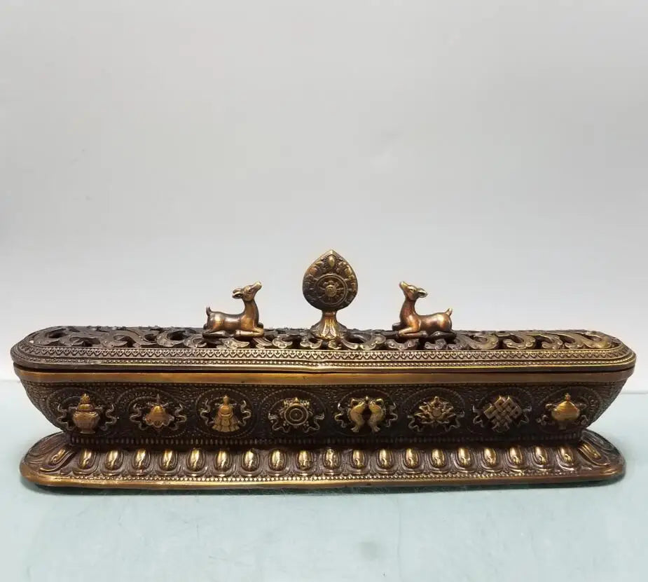 China brass double deer Tibetan Incense burner crafts statue