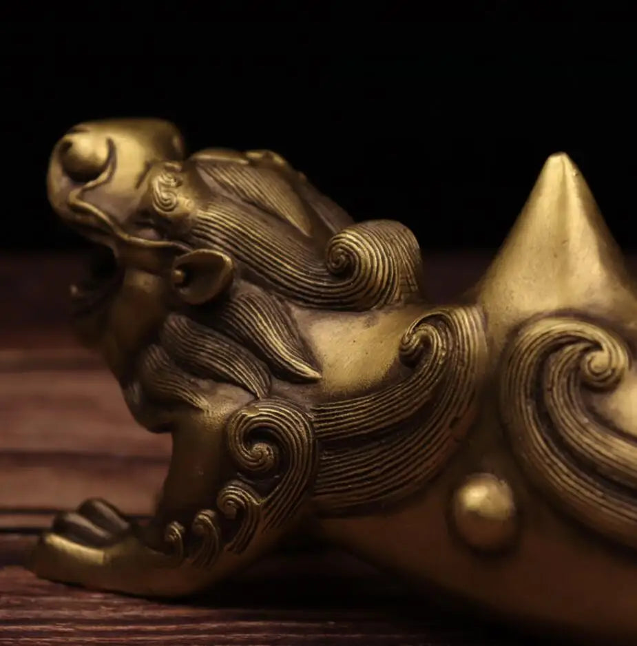 China brass double dragon head Pen rack crafts statue