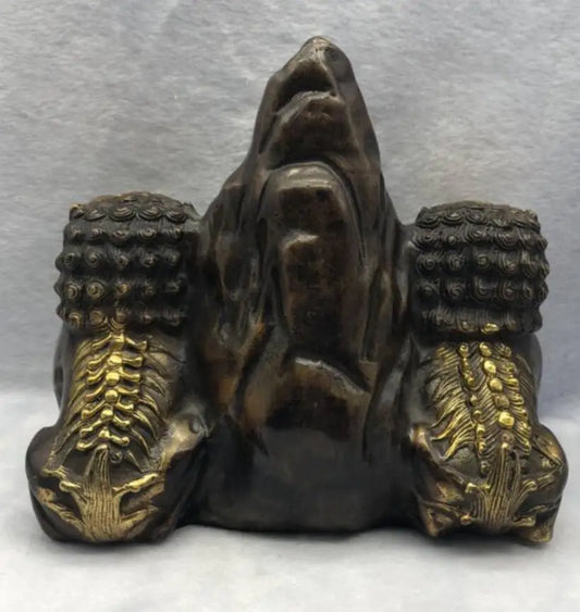 China brass double lion crafts statue
