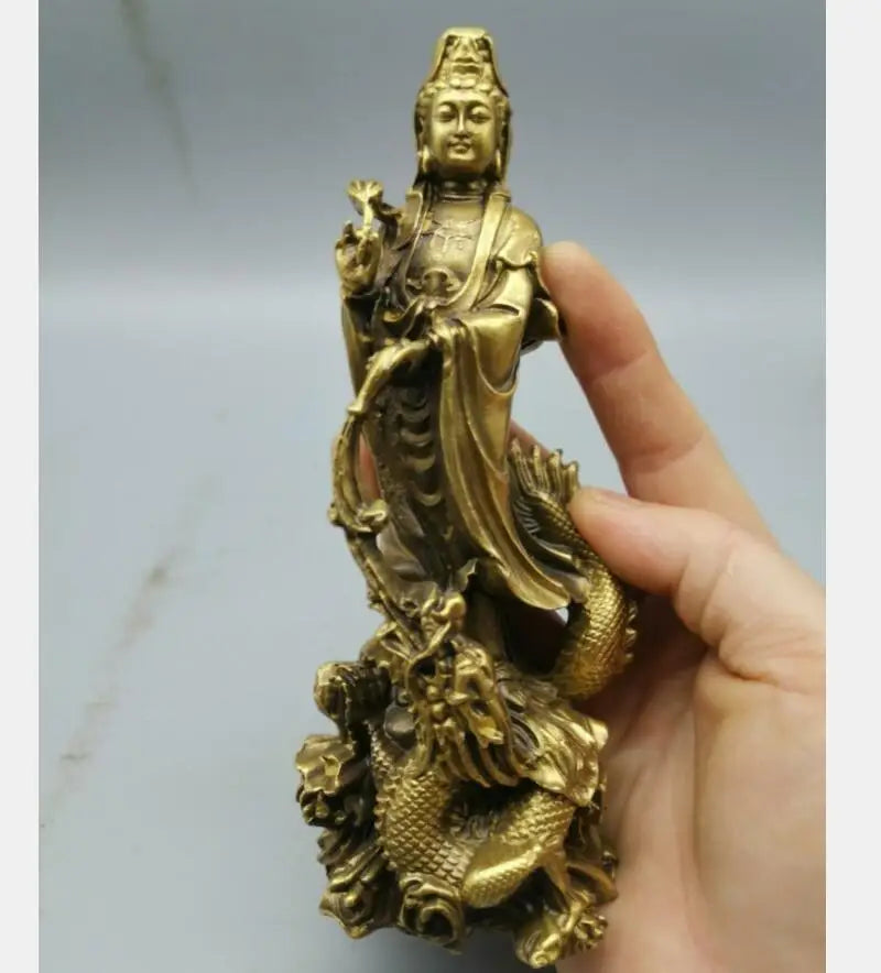 China brass dragon Guanyin Buddha small crafts statue