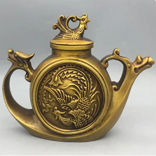 China brass dragon phoenix teapot crafts statue