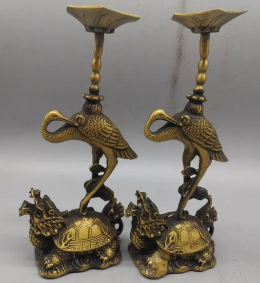 China brass dragon turtle crane Candle Holders crafts statue A pair