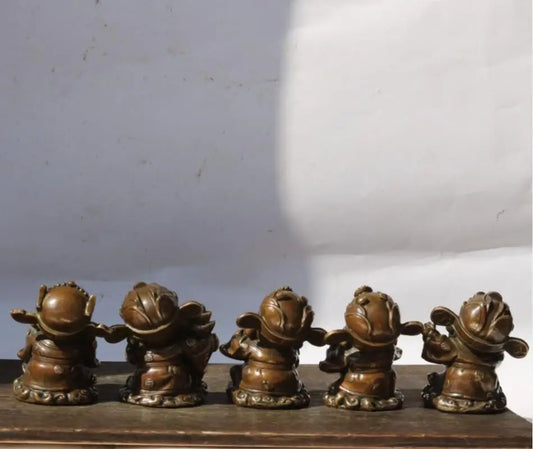 China brass five god of wealth Buddha small crafts statue A set