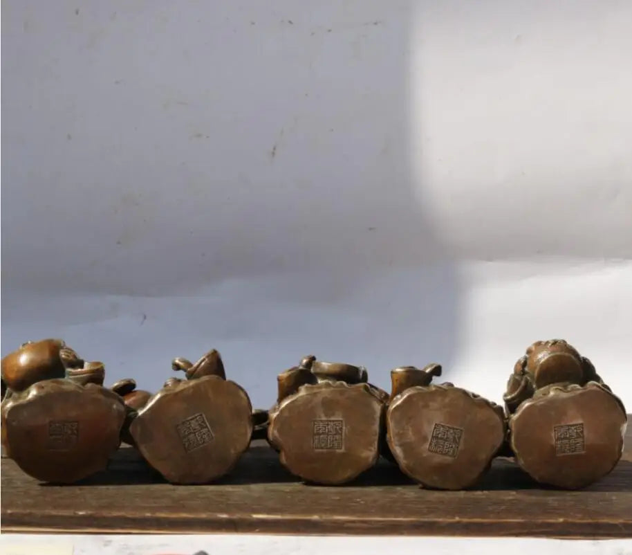 China brass five god of wealth Buddha small crafts statue A set