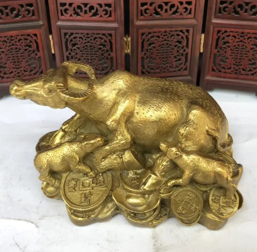 China brass gold money cow wealth crafts statue