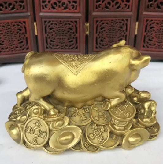 China brass gold money pig crafts statue