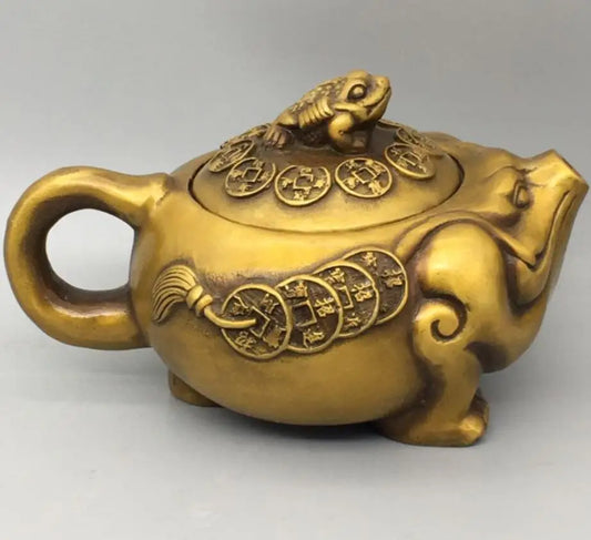 China brass gold toad teapot crafts statue