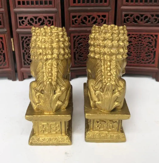 China brass lion crafts statue A pair