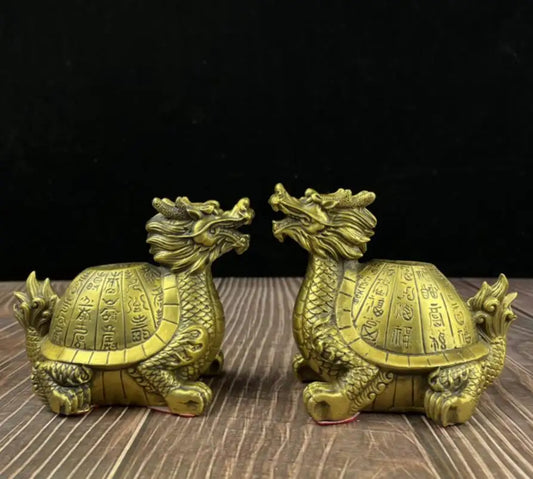 China brass longevity dragon turtle crafts statue A pair