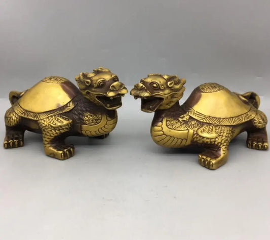 China brass longevity dragon turtle crafts statue A pair