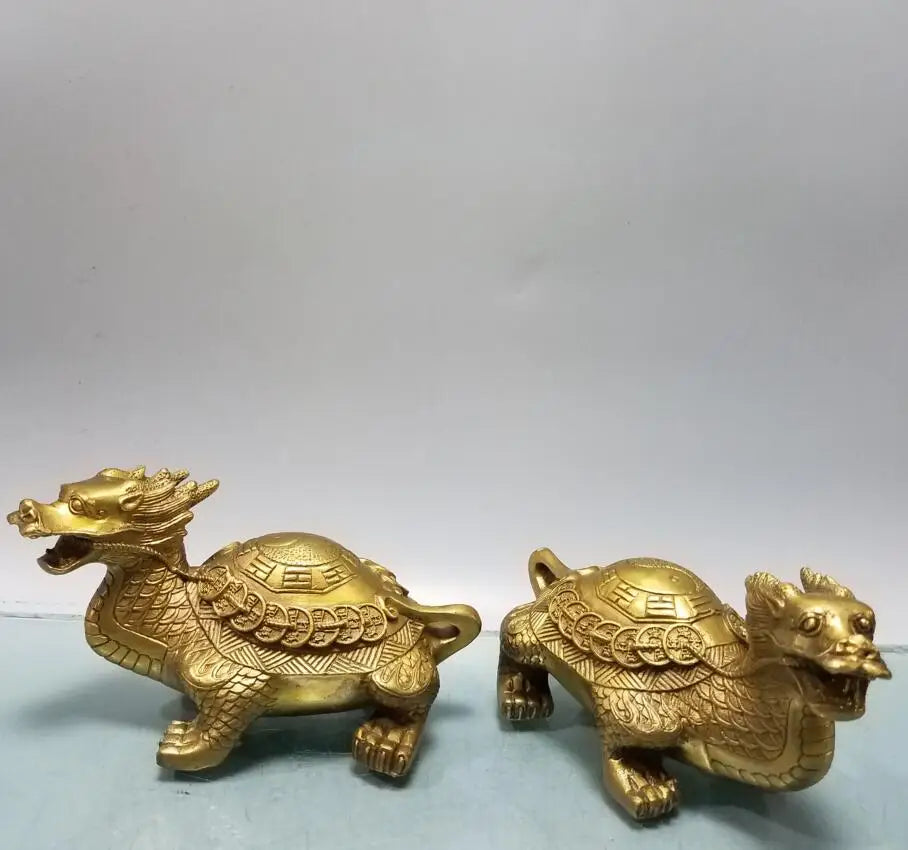 China brass longevity dragon turtle crafts statue A pair