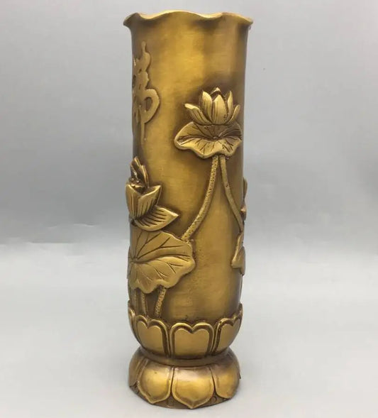 China brass lotus Buddha word insert incense cylinder crafts statue