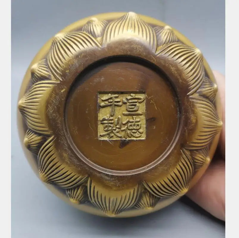 China brass lotus Jar shape incense burner crafts statue
