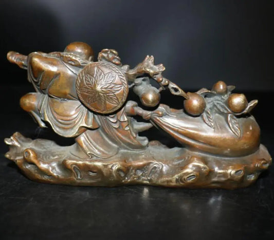 China brass maitreya Buddha Pull money bag crafts statue