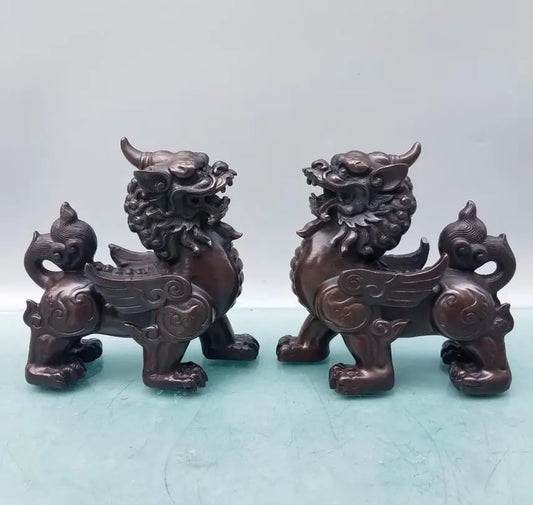 China brass mythical wild animal crafts statue A pair
