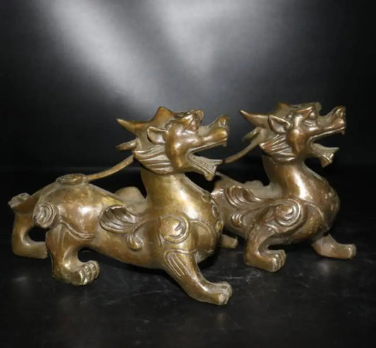 China brass mythical wild animal crafts statue A pair