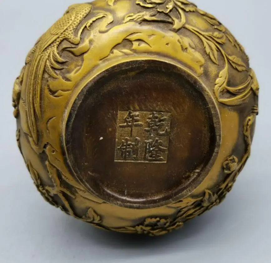 China brass phoenix peony incense burner crafts statue