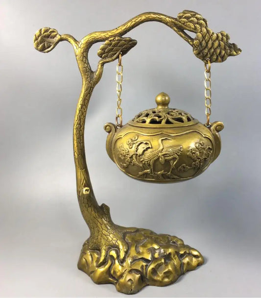 China brass pine Tree hanging Incense burner crafts statue