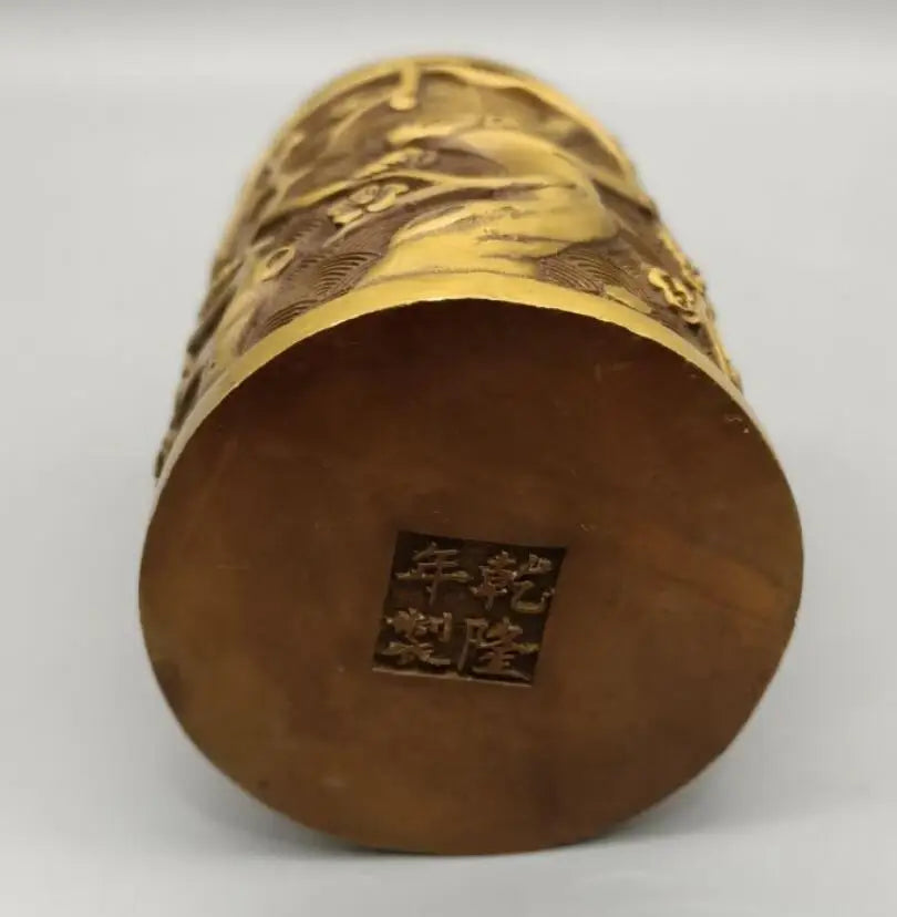 China brass plum blossom Brush pot crafts statue