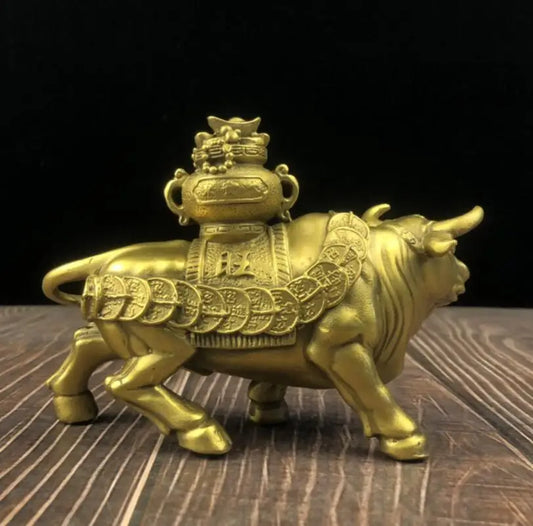 China brass recruit wealth cow crafts statue