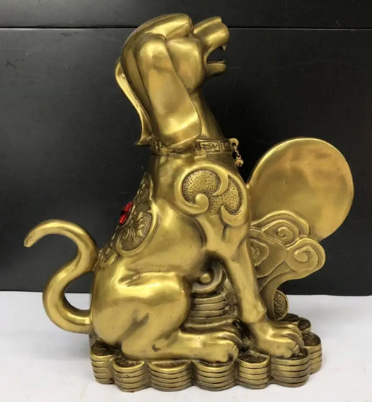 China brass recruit wealth dog crafts statue