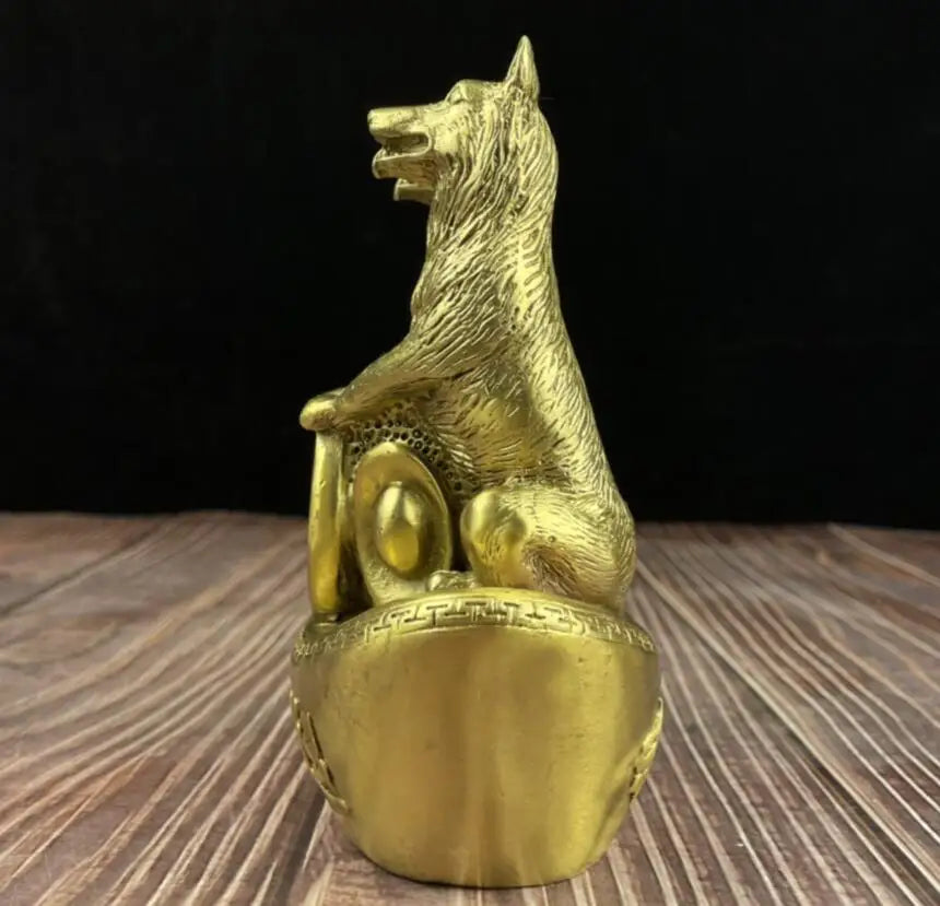 China brass recruit wealth double dog crafts statue
