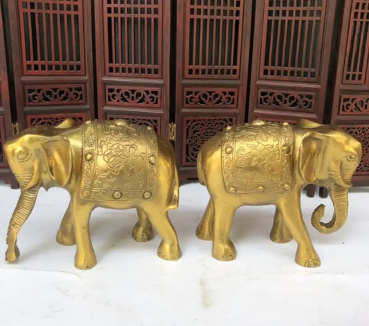 China brass recruit wealth elephant crafts statue A pair