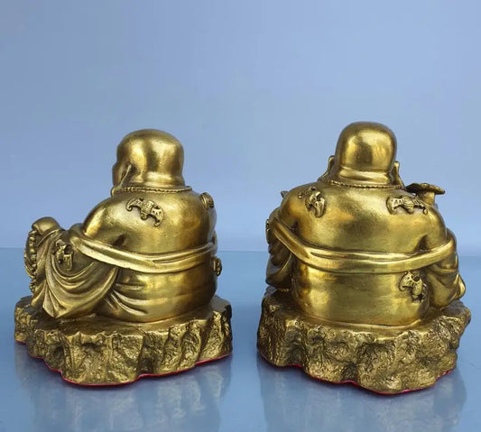 China brass recruit wealth maitreya Buddha crafts statue