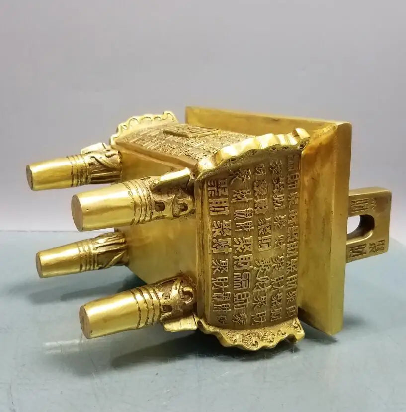China brass recruit wealth tripod Incense burner crafts statue