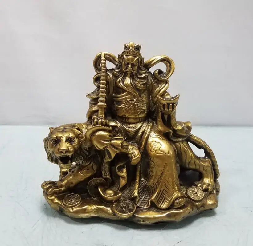 China brass ride tiger god of wealth crafts statue