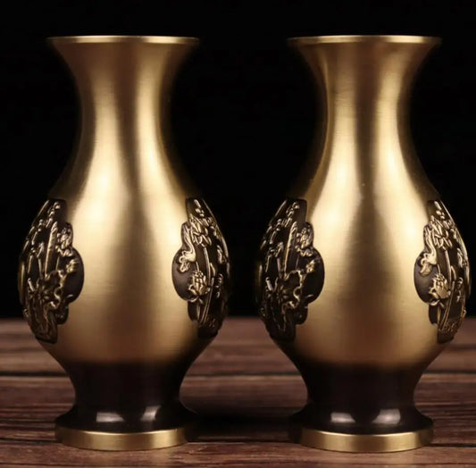 China brass seiko Lotus vase crafts statue A pair