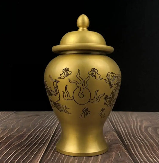 China brass seiko dragon phoenix Jars crafts statue