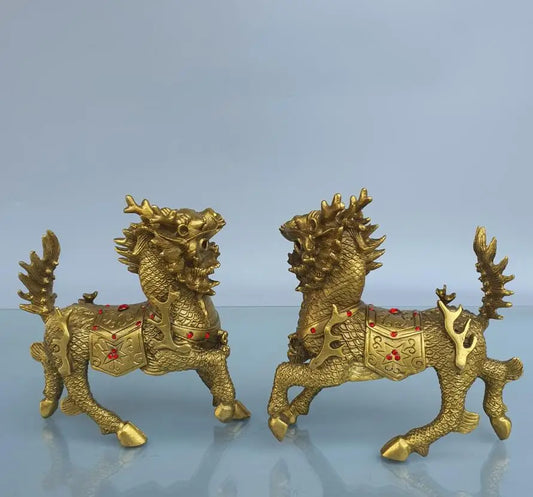 China brass seiko kirin crafts statue A pair