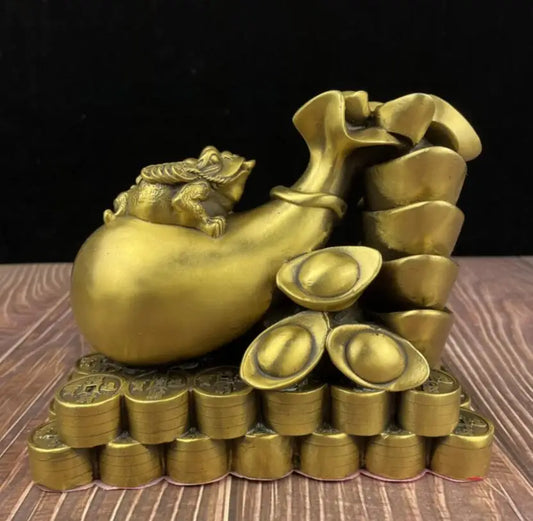 China brass seiko money bag gold toad wealth crafts statue