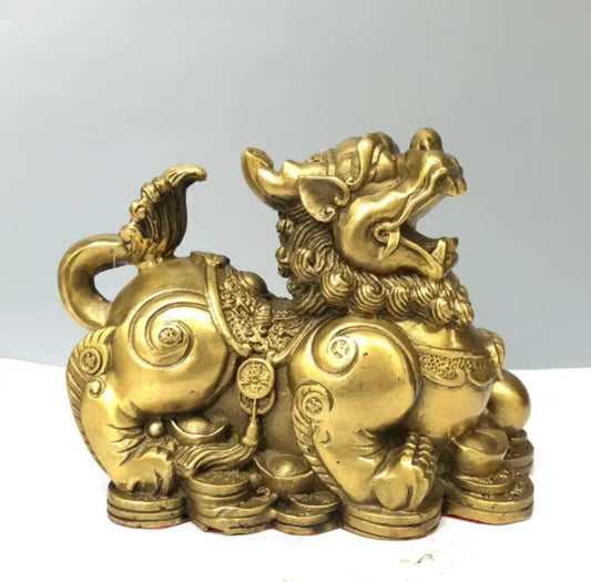 China brass seiko recruit wealth mythical wild animal crafts statue A pair