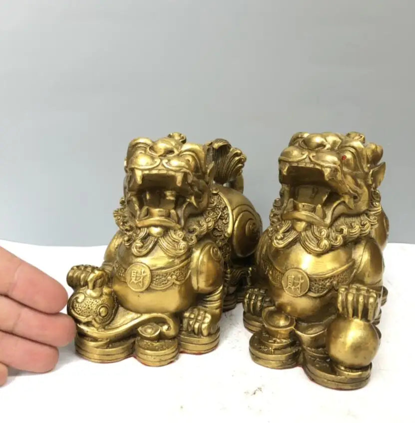 China brass seiko recruit wealth mythical wild animal crafts statue A pair