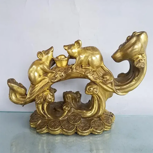 China brass seiko recruit wealth ruyi rat crafts statue