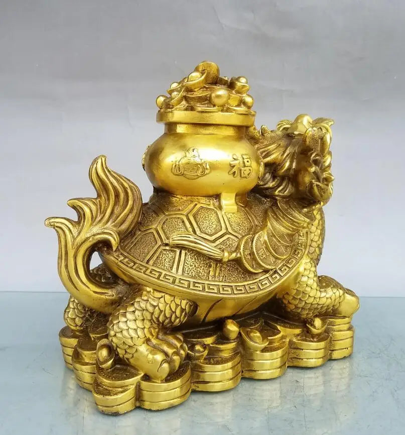 China brass seiko treasure bowl dragon turtle crafts statue