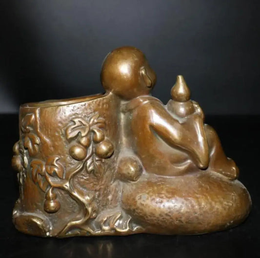 China brass small monk Pen holder crafts statue