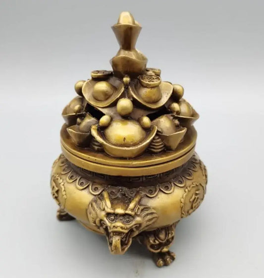 China brass treasure bowl Ingots Incense burner crafts statue