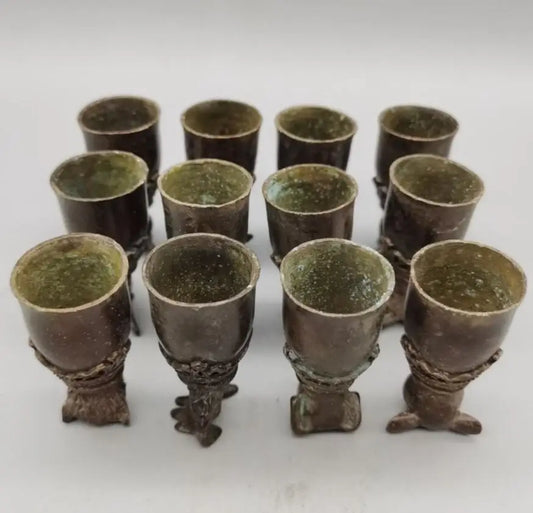 China brass twelve zodiac beast head wine cup crafts statue A set