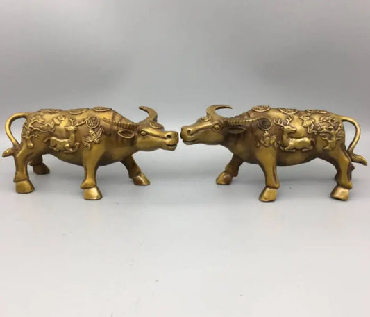 China brass wealth cow crafts statue A pair