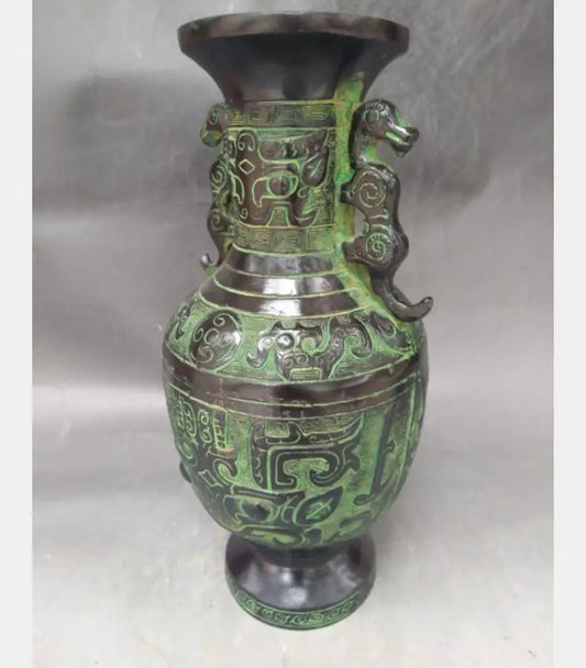 China bronze Double beast vase crafts statue