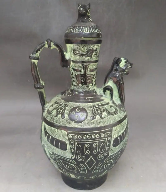 China bronze dog head flagon crafts statue