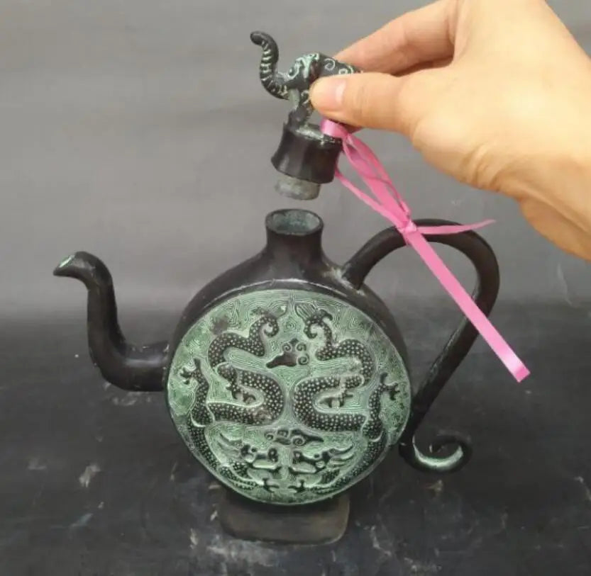 China bronze double dragon teapot crafts statue