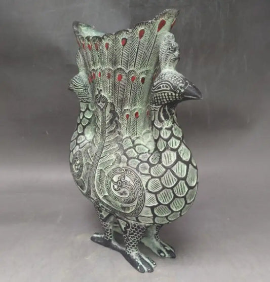 China bronze double phoenix wine cup crafts statue