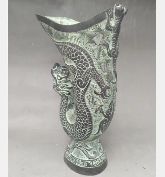 China bronze dragon head wine cup crafts statue