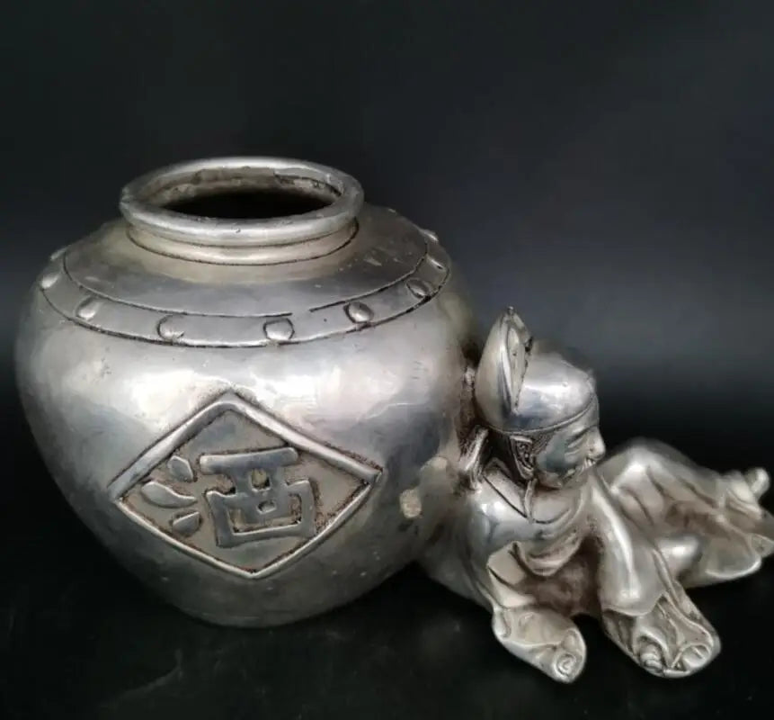 China copper Li bai drunk wine cylinder crafts statue